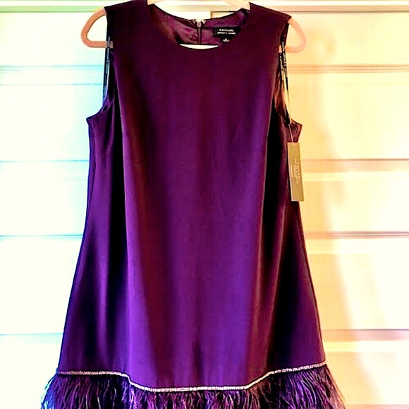 NWT TAHARI Arthur S. Levine Purple Feather Rhinestones Mini Cocktail Dress 12 - Picture 5 of 8